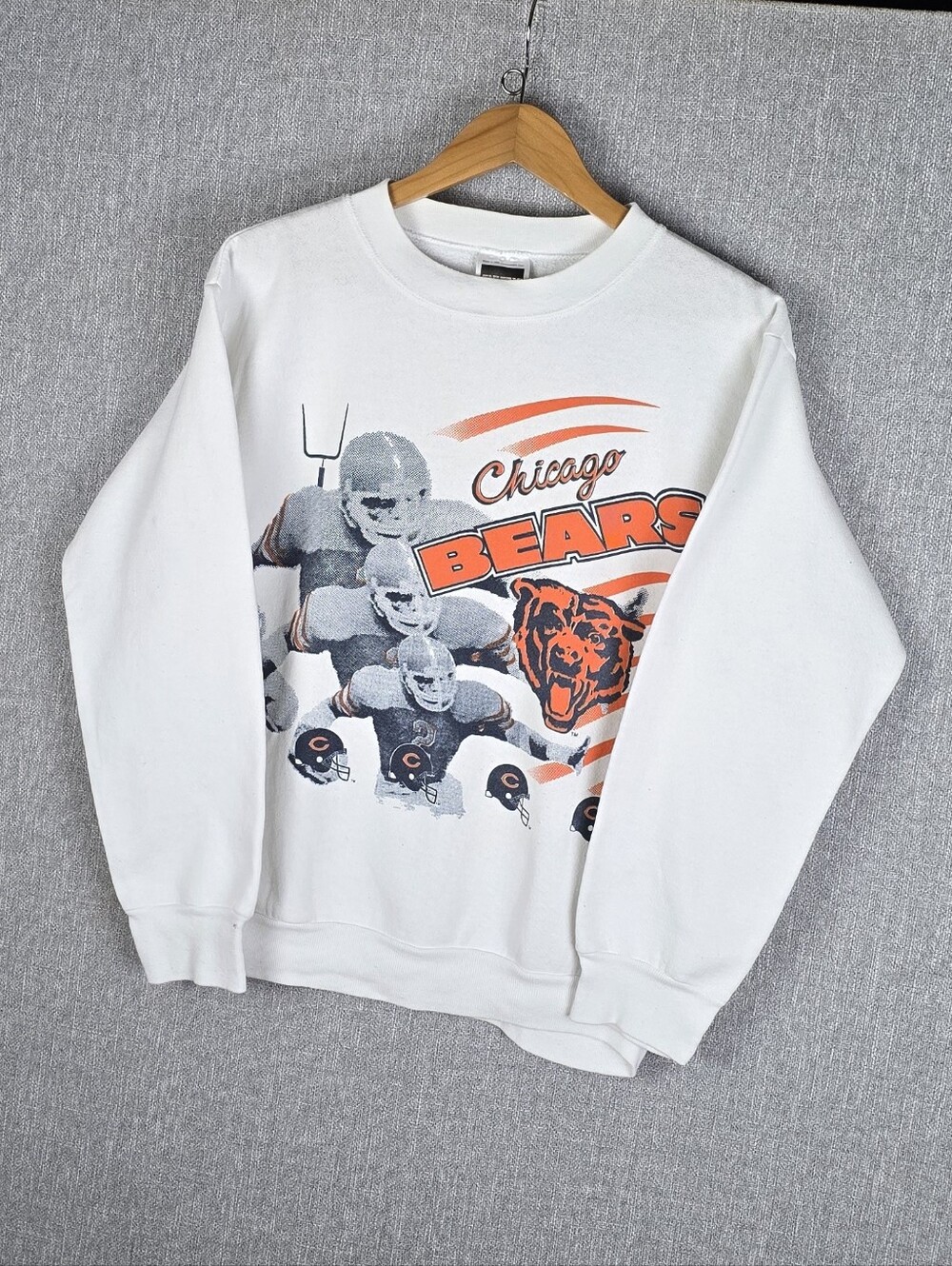 Vtg Chicago Bears Tultex Crewneck Sweatshirt White/blue/orange Sz M